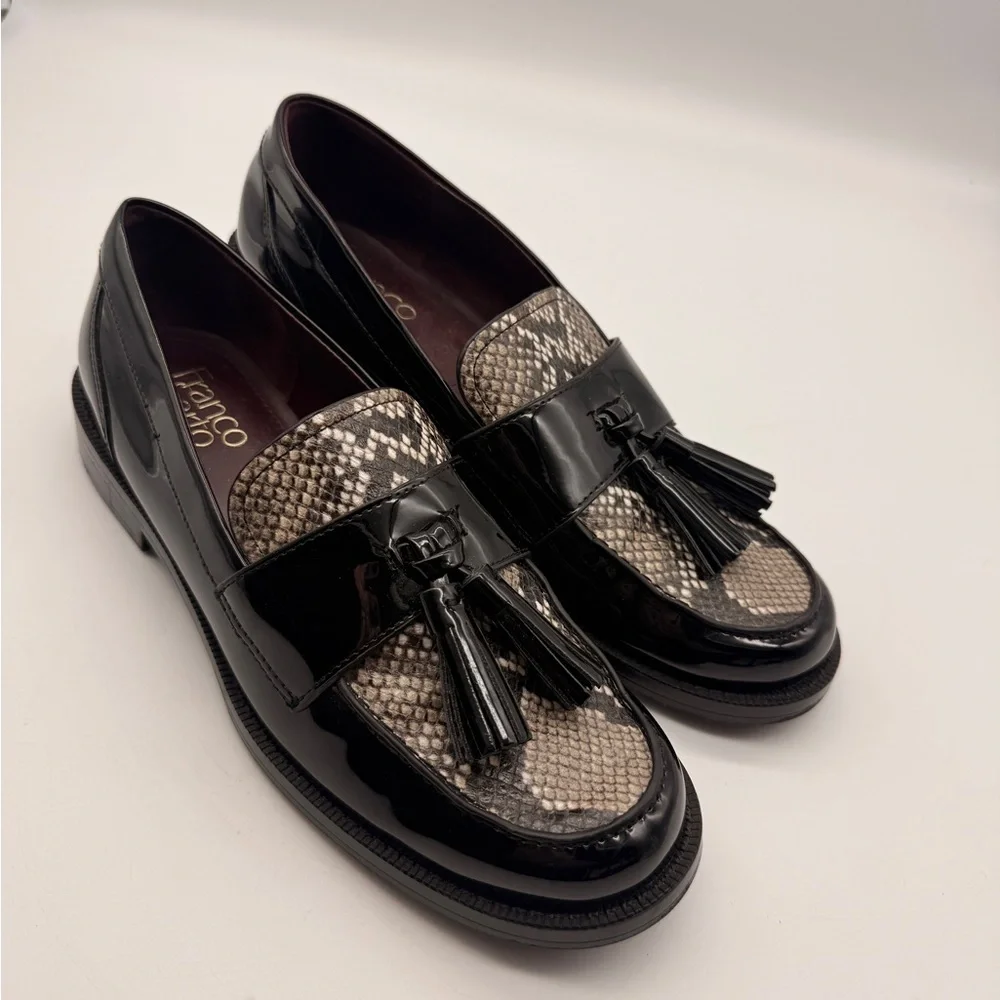 Franco Sarto Lucia Loafer (Women) 8M, BLACK PATENT MULTI Snake Print Lk New